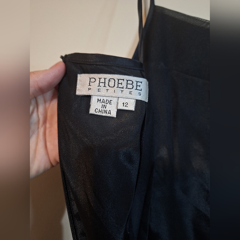 Vintage Phoebe Petites Black Beaded Floral Sheer Dress Sz 12 Fits Small Y2K 90s - Picture 5 of 8